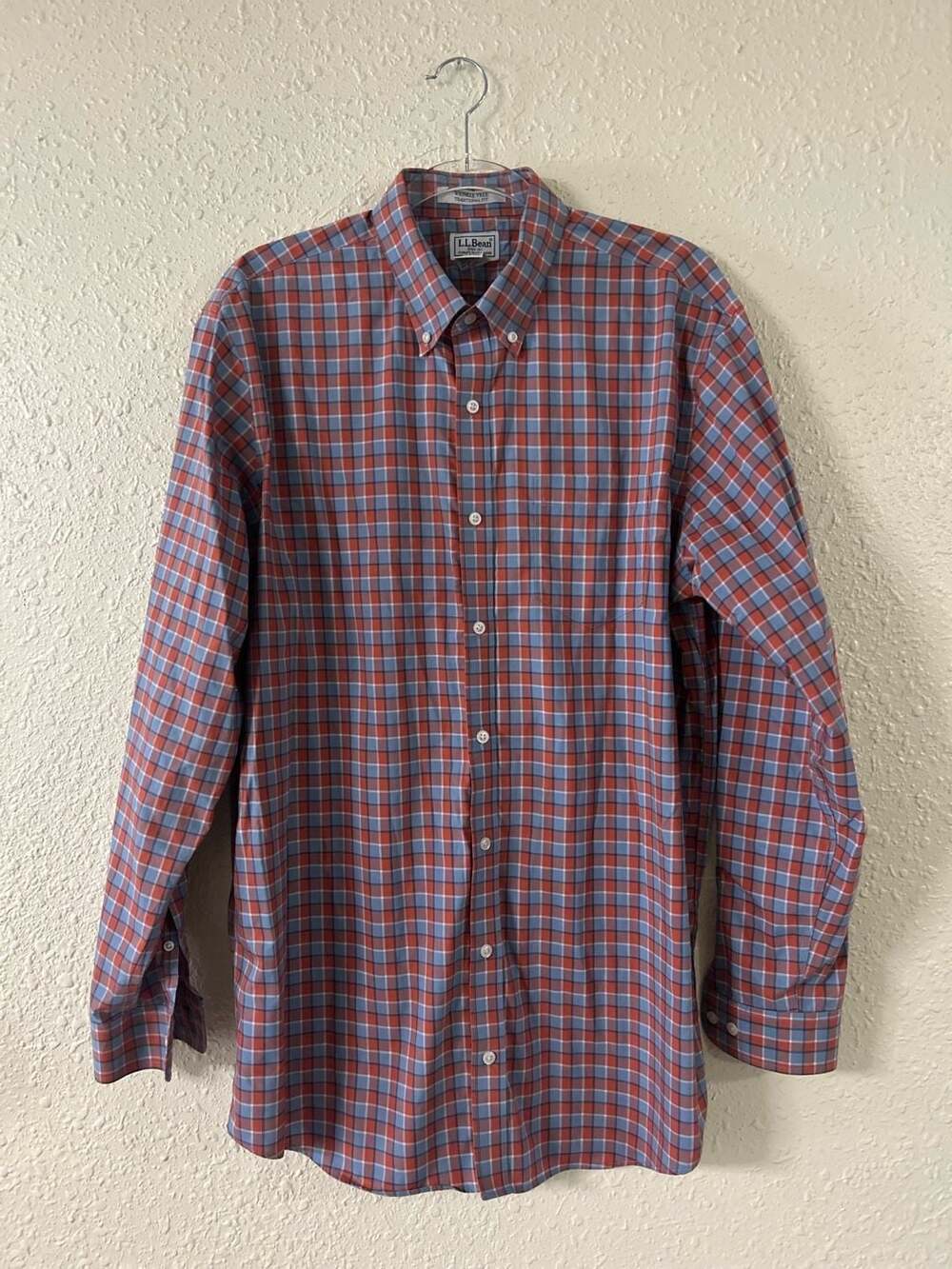 L.L. Bean Men's Traditional Fit Wrinkle-Free Plaid Long Sleeve Button-Down Shirt